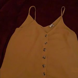 yellow spaghetti strap flow shirt with buttons